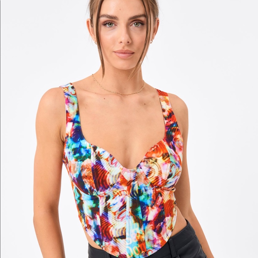 Glassons print v neck corset in cool pattern never worn with tags size M